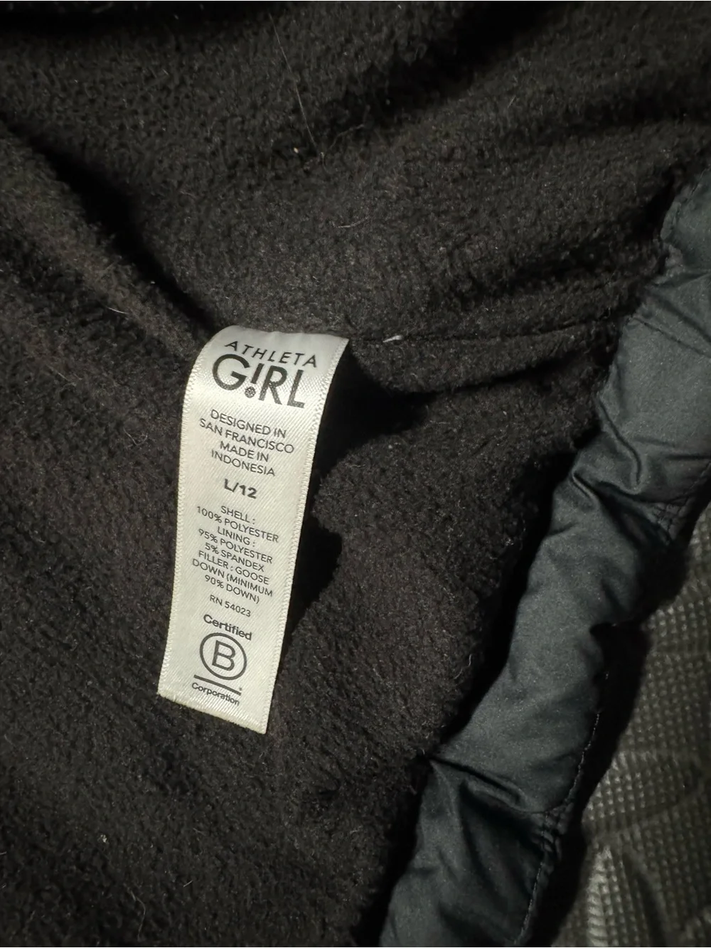 Athleta Girl Black Hooded Goose Down Puffer Jacket Size 12 Large Winter Coat